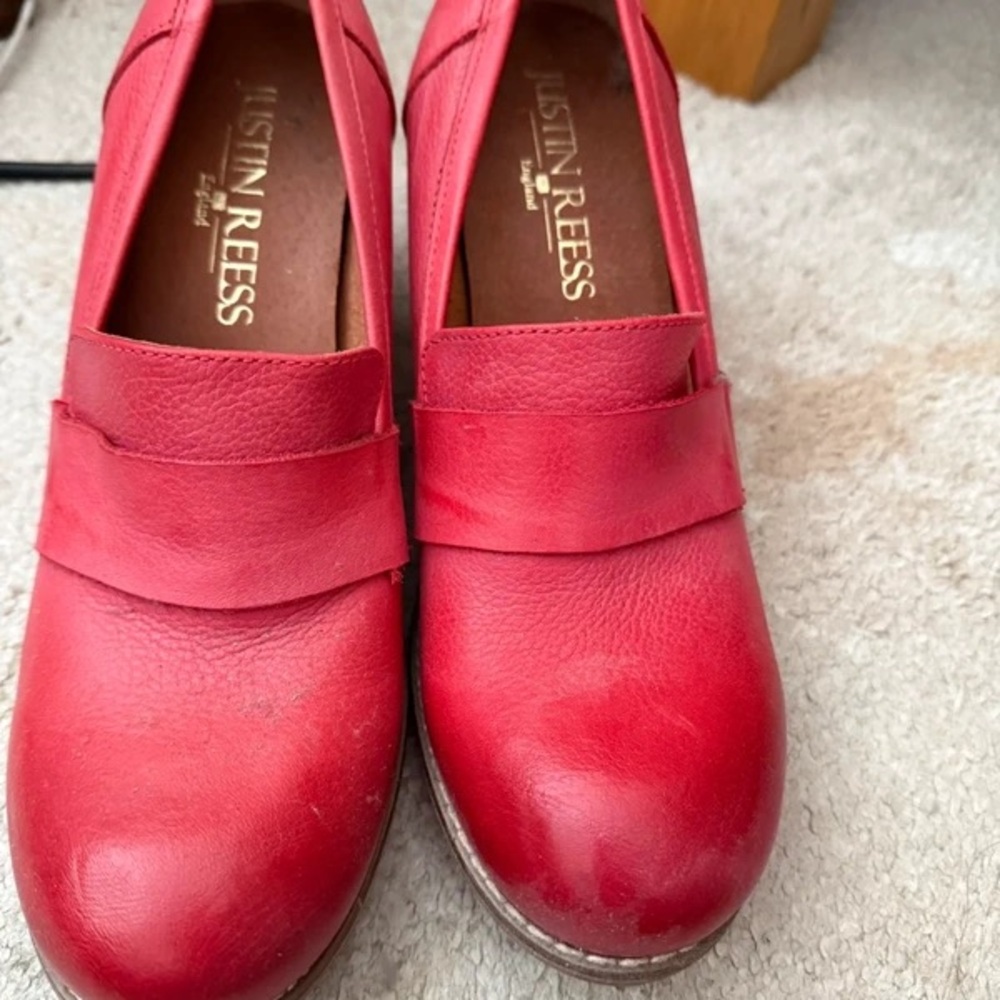 Women's Red Leather Slip-On Heels